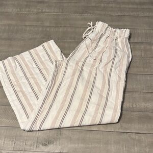 Be Cool Striped Beige and White Linen Pants with Pockets